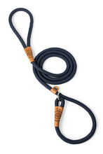 Load image into Gallery viewer, Rope slip leash for dogs in navy blue with leather features