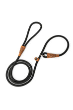 Load image into Gallery viewer, Dog slip leash in 8mm black rope with leather features