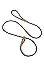 Load image into Gallery viewer, Dog slip leash in 8mm black rope with leather features