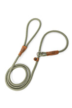 Load image into Gallery viewer, Dog slip leash in 8mm gum leaf green rope with leather features