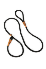 Load image into Gallery viewer, Dog slip leash in black rope with leather features