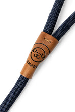 Load image into Gallery viewer, Dog leash in 12mm navy blue rope with metal clip and leather features