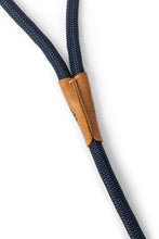 Load image into Gallery viewer, Dog leash in 12mm navy blue rope with metal clip and leather features
