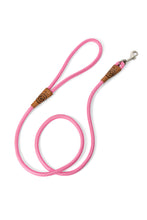 Load image into Gallery viewer, Dog leash in 8mm pink rope with metal clip and leather features