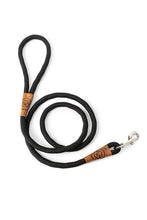 Load image into Gallery viewer, Dog leash in black rope with metal clip and leather features