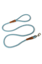 Load image into Gallery viewer, Dog leash in light blue rope with metal clip and leather features