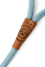 Load image into Gallery viewer, Dog leash in light blue rope with metal clip and leather features