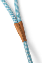 Load image into Gallery viewer, Dog leash in light blue rope with metal clip and leather features