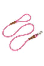 Load image into Gallery viewer, Rope dog leash in pink with metal clip and leather features