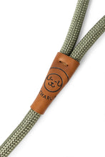 Load image into Gallery viewer, Dog leash in 12mm gum leaf green rope with metal clip and leather features