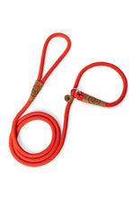 Load image into Gallery viewer, Dog slip leash in 12mm red rope with leather features