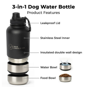 Dog Water Bottle With Bowls - Midnight Black