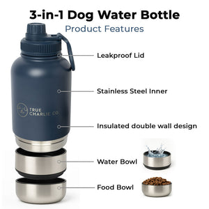 Dog Water Bottle With Bowls - Ocean Blue