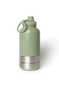 Dog Water Bottle With Bowls - Gumleaf Green