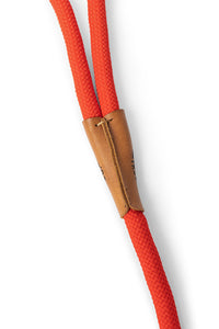 Dog slip leash in 12mm red rope with leather features