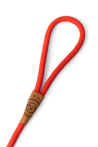 Dog slip leash in 12mm red rope with leather features