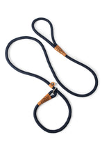 Load image into Gallery viewer, Rope slip leash for dogs in navy blue with leather features
