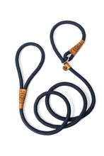 Load image into Gallery viewer, Rope slip leash for dogs in navy blue with leather features
