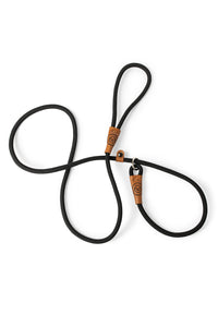 Dog slip leash in 8mm black rope with leather features