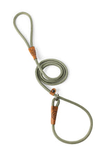 Load image into Gallery viewer, Dog slip leash in 8mm gum leaf green rope with leather features
