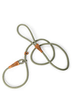 Load image into Gallery viewer, Dog slip leash in 8mm gum leaf green rope with leather features
