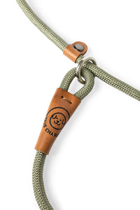 Dog slip leash in 8mm gum leaf green rope with leather features