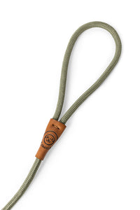 Dog slip leash in 8mm gum leaf green rope with leather features