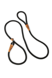 Dog slip leash in black rope with leather features