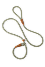 Load image into Gallery viewer, Dog slip leash in 12mm gum leaf green rope with leather features
