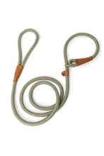 Load image into Gallery viewer, Dog slip leash in 12mm gum leaf green rope with leather features
