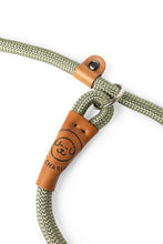 Load image into Gallery viewer, Dog slip leash in 12mm gum leaf green rope with leather features
