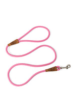 Load image into Gallery viewer, Dog leash in 8mm pink rope with metal clip and leather features
