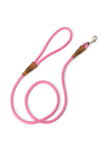 Load image into Gallery viewer, Dog leash in 8mm pink rope with metal clip and leather features
