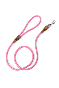 Dog leash in 8mm pink rope with metal clip and leather features