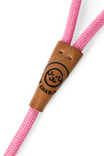 Load image into Gallery viewer, Dog leash in 8mm pink rope with metal clip and leather features
