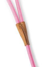 Load image into Gallery viewer, Dog leash in 8mm pink rope with metal clip and leather features
