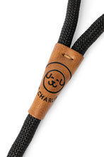 Load image into Gallery viewer, Dog leash in black rope with metal clip and leather features
