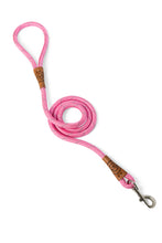 Load image into Gallery viewer, Rope dog leash in pink with metal clip and leather features
