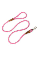 Load image into Gallery viewer, Rope dog leash in pink with metal clip and leather features
