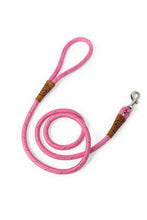 Load image into Gallery viewer, Rope dog leash in pink with metal clip and leather features
