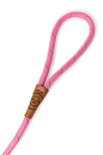 Load image into Gallery viewer, Rope dog leash in pink with metal clip and leather features
