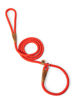 Load image into Gallery viewer, Dog slip leash in 12mm red rope with leather features
