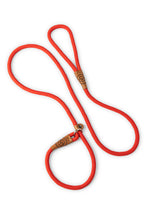 Load image into Gallery viewer, Dog slip leash in 12mm red rope with leather features
