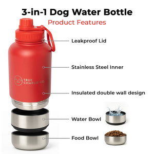 Dog Water Bottle With Bowls - Velvet Red
